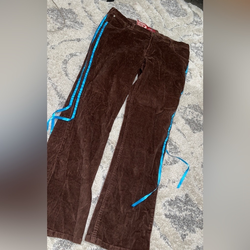 Vintage Boho Stretch Corduroy Pelle Pelle Ribbon Pants - Picture 4 of 11